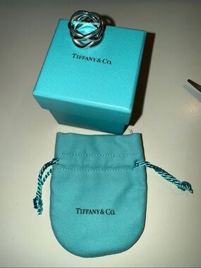 Tiffany & Co. Silver Interwoven Knot Ring with Blue Accents